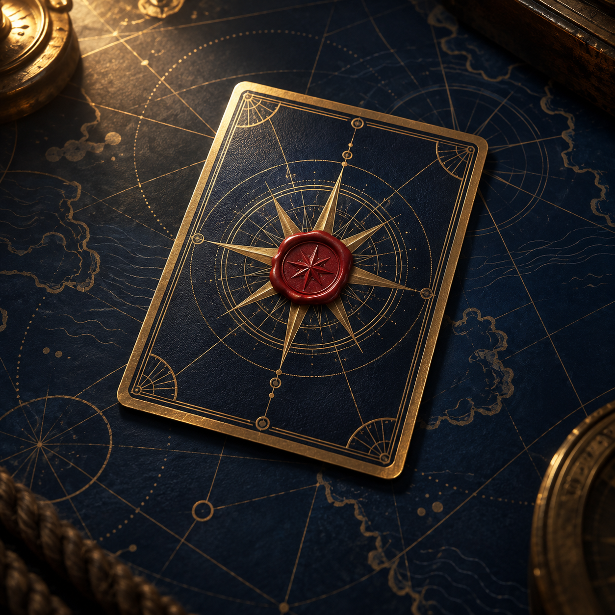 A collectible card resting on a nautical chart